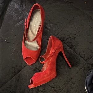 Nine West Vibrant Red Suede Heels